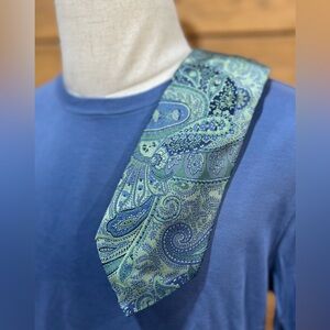 John W. Nordstrom Paisley Silk Necktie — Hand Sewn, Made in USA Blue Green